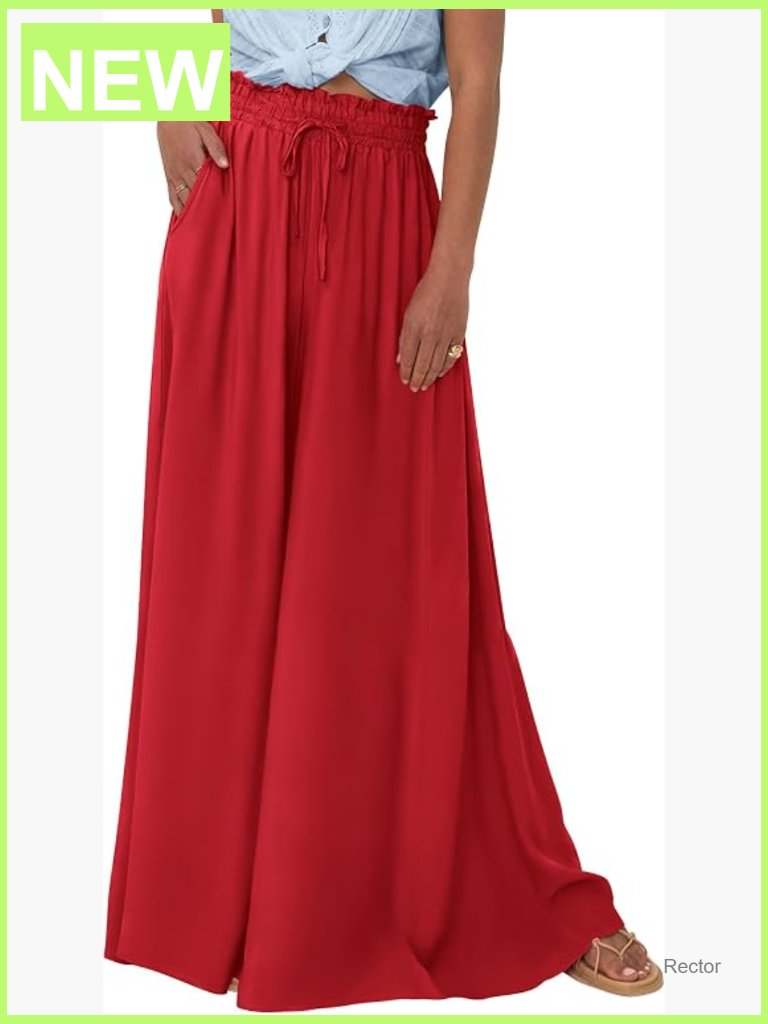 High Waisted Wide Leg Palazzo Pants Flowy Trousers Boho Beach Outfits